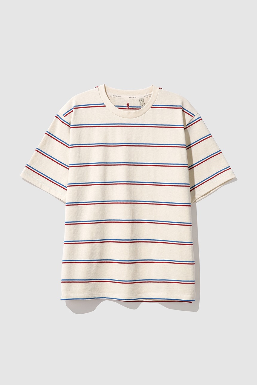 COSENZA Stripe t-shirts (Natural&amp;Red)
