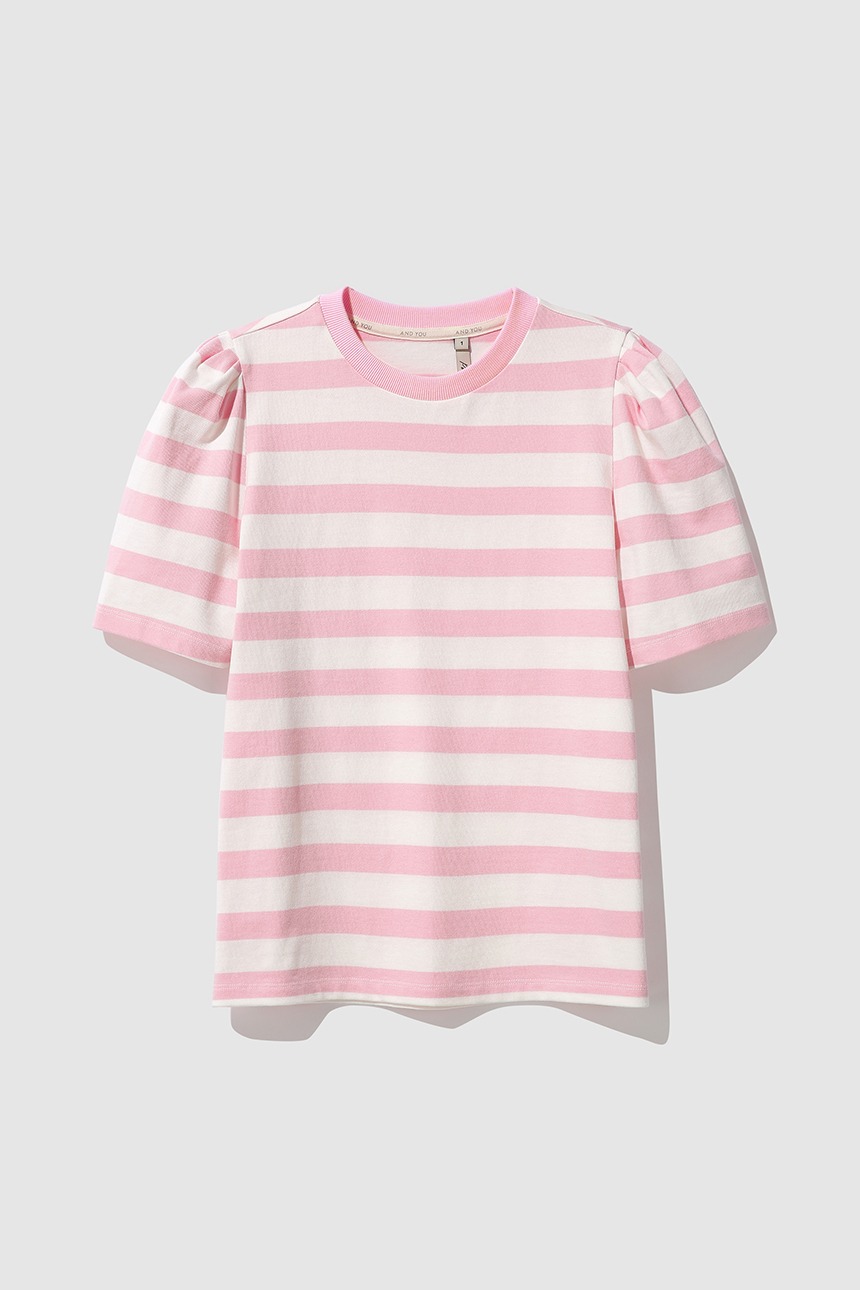 TITUS Stripe puff sleeve t-shirts (White&amp;Pink)