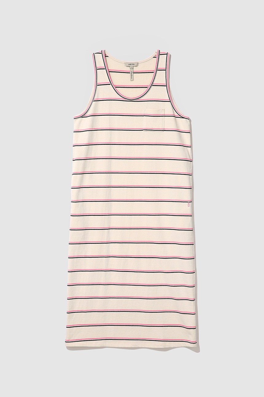 ARANZADA Stripe sleeveless long one piece (Natural&amp;Pink)