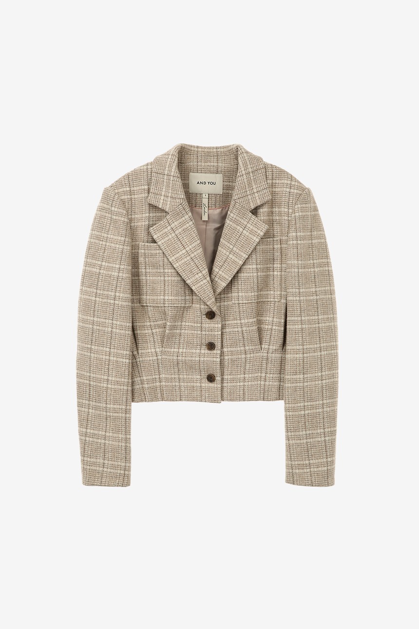 FINSBURY Tuck detail cropped jacket (Beige check)