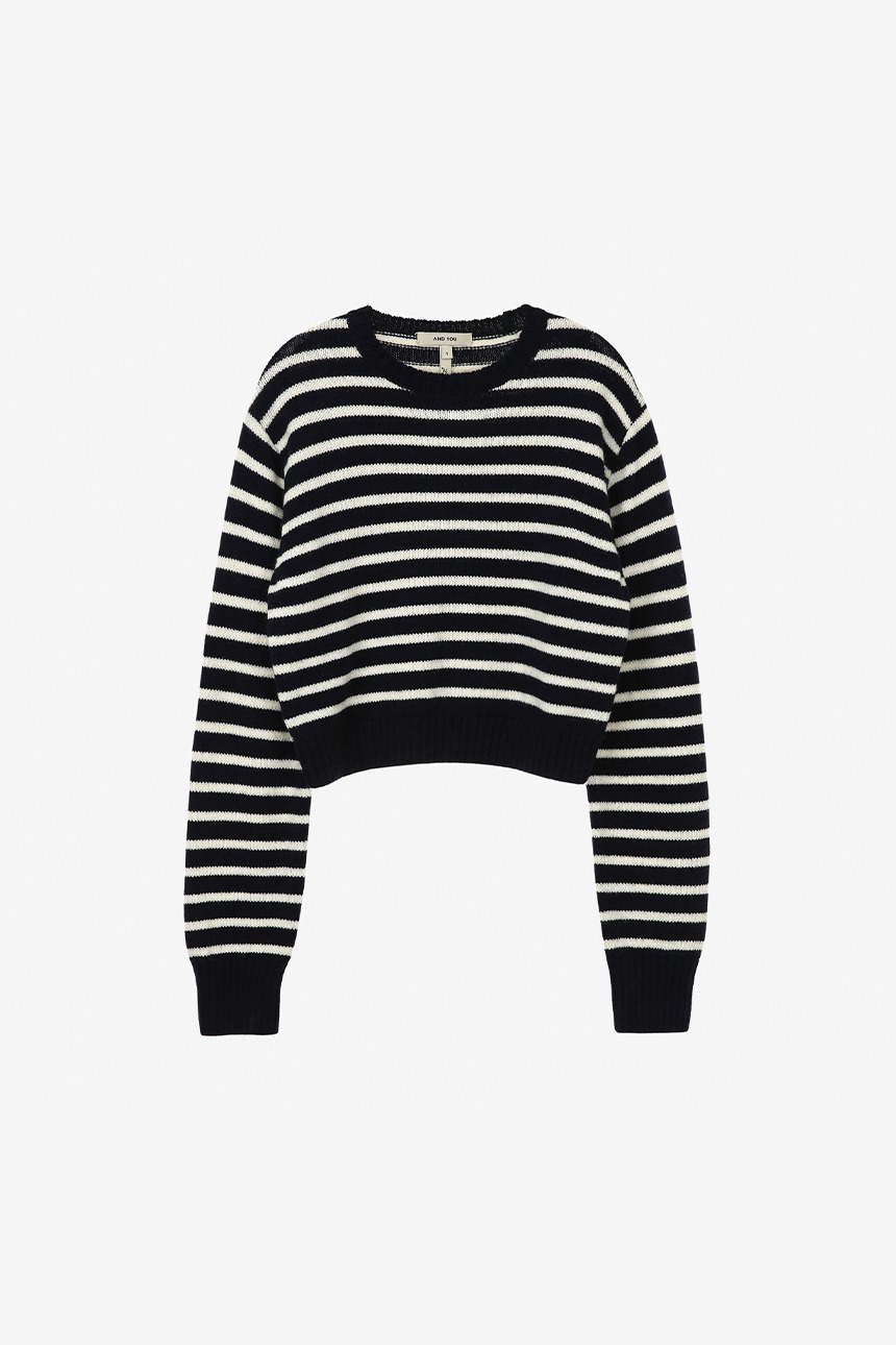 [조보아 착용]LIBERTY Stripe crop Wool knit (Navy)