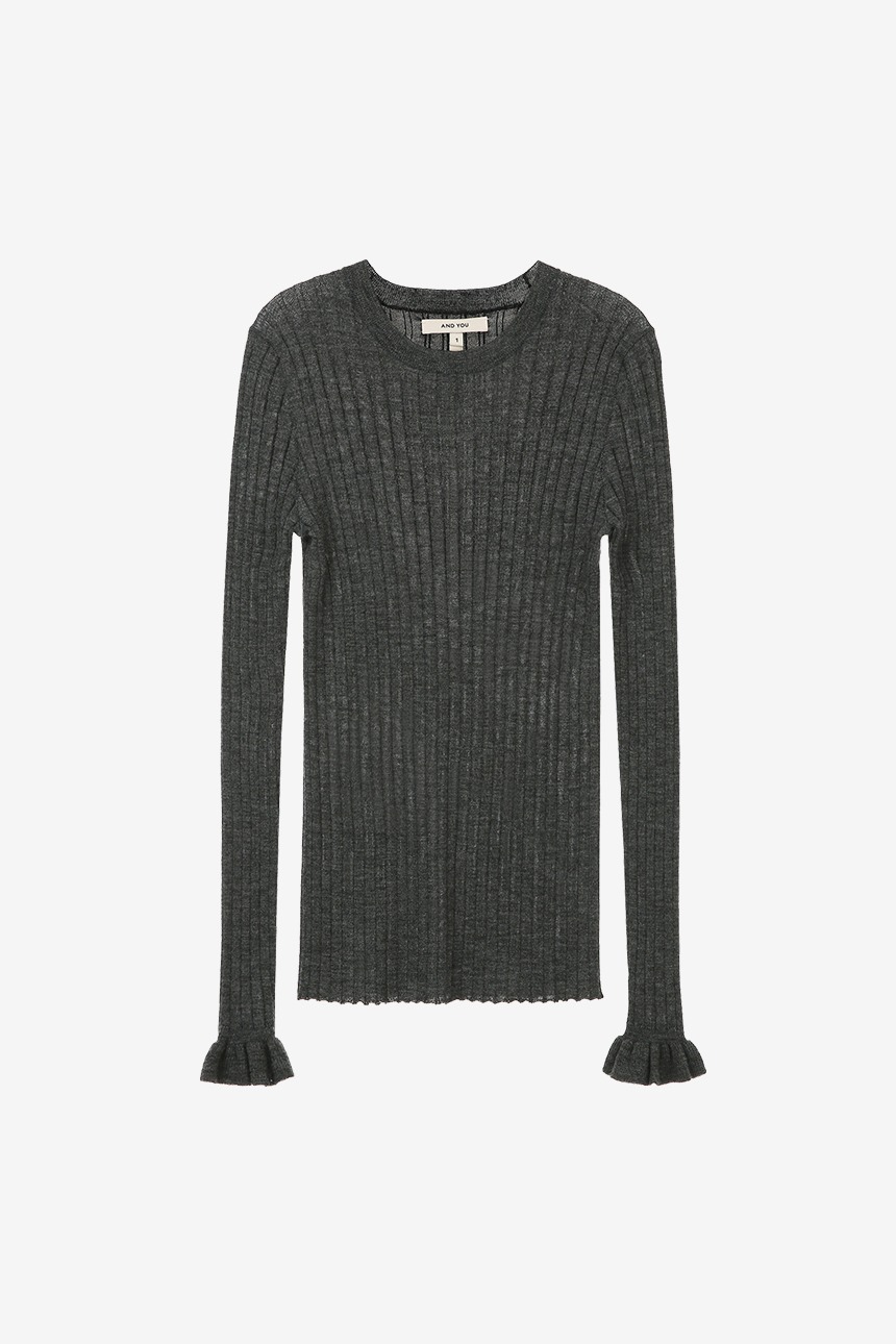 [이나연 착용]WANGSIMNI Round neck wool knit top (Charcoal)