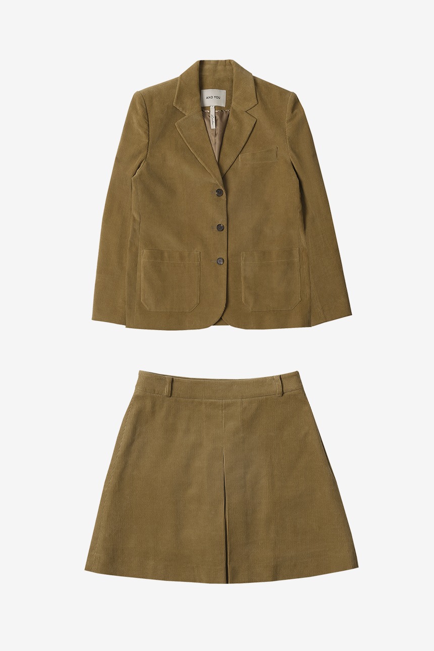 [SET]WESTMINSTER Corduroy jacket + MAILI A-line corduroy skirt (Camel)