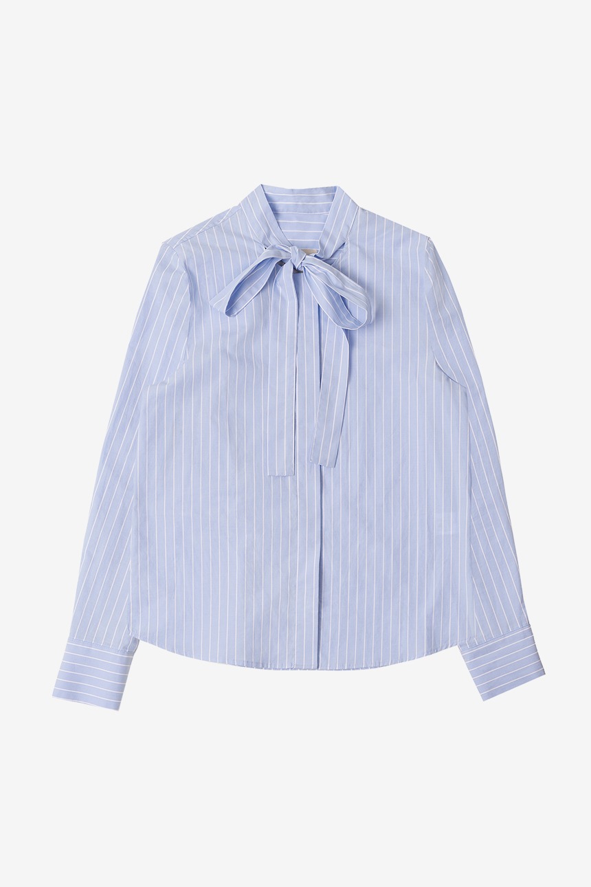 [박나언 착용]BATTERSEA Ribbon tie blouse (Blue stripe)